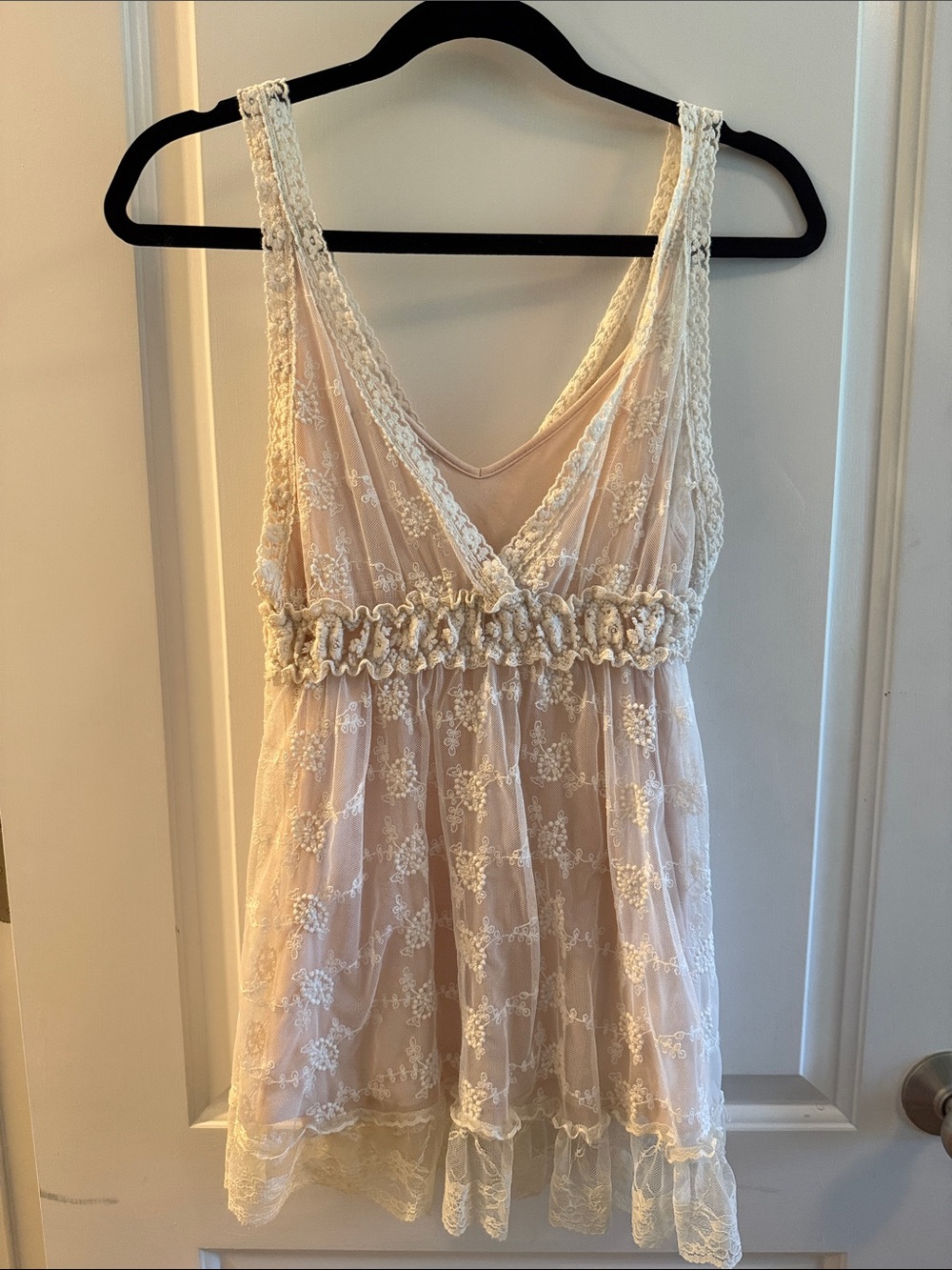 Beautiful Lace-Trim Sheer Chemise in Cream over a perfectly matched Express Tank - Picture 5 of 8